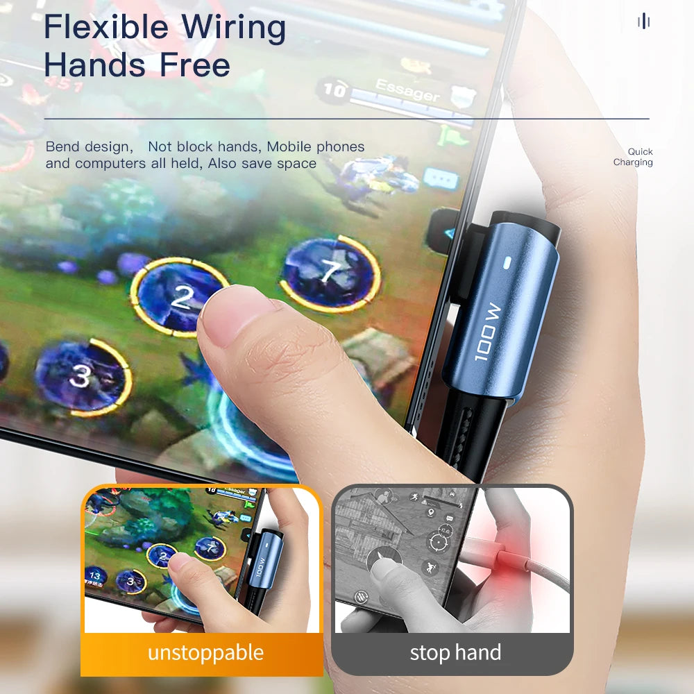 Cable USB tipo C a USB tipo C Essager de 100 W con ángulo de 90 grados para iPad, MacBook Pro, Xiaomi, Samsung y Huawei, carga rápida tipo C.