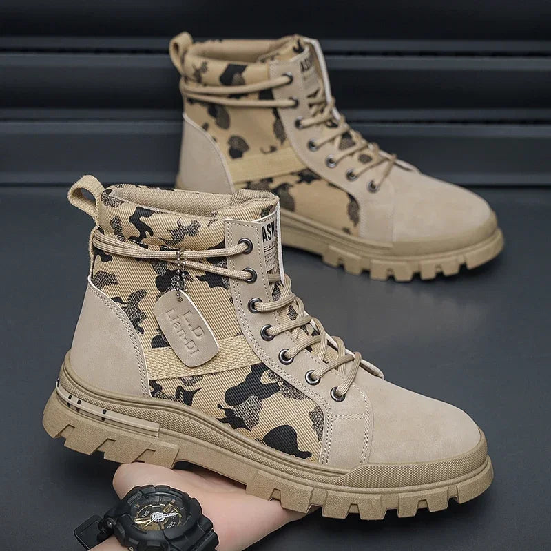 Botas altas para hombre, suela plana, ligeras, para senderismo, exteriores, negras, para correr, tenis, caminar, motocicleta