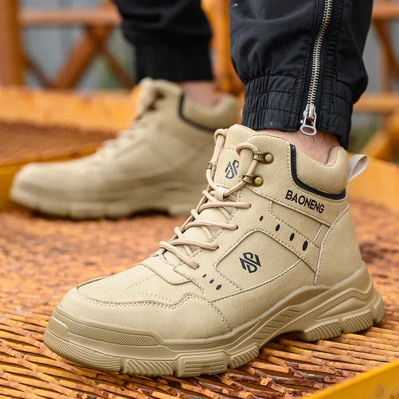 Botas de seguridad de caña alta para hombre, con puntera de acero y protección antipinchazos. Calzado de trabajo resistente y protector para la construcción.
