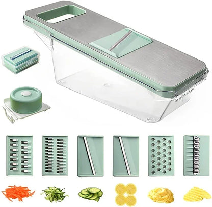 Mandolina cortadora de verduras 6 en 1: 6 cuchillas para cortar, juliana y triturar verduras fácilmente.