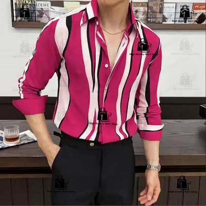 Camisa de rayas para hombre, estilo moderno, manga larga, corte holgado, informal, versátil, para uso diario y urbano.