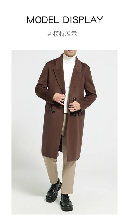 Autumn Winter New 100% Wool Double-sided Wool Coat Men's Korean Suit Collar Wide Fluffy Woolen Coat Simple and Luxurious