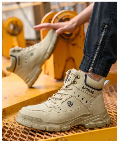 Botas de seguridad de caña alta para hombre, con puntera de acero y protección antipinchazos. Calzado de trabajo resistente y protector para la construcción.