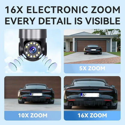 Cámara de seguridad para el hogar 10K 20MP para exteriores con WiFi, 4 lentes, 4 pantallas, zoom 360° 16X, CCTV, vigilancia inalámbrica, PTZ, protección de seguridad