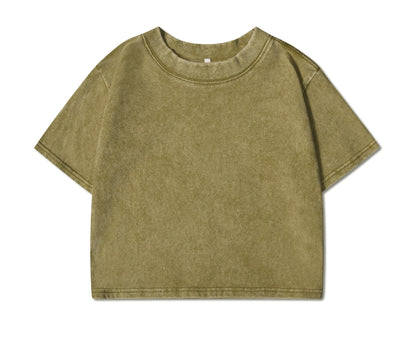 Camisetas lavadas 100 % algodón para mujer, tops holgados de cuello redondo, ropa urbana Y2k para mujer, camisetas casuales vintage de manga corta de verano