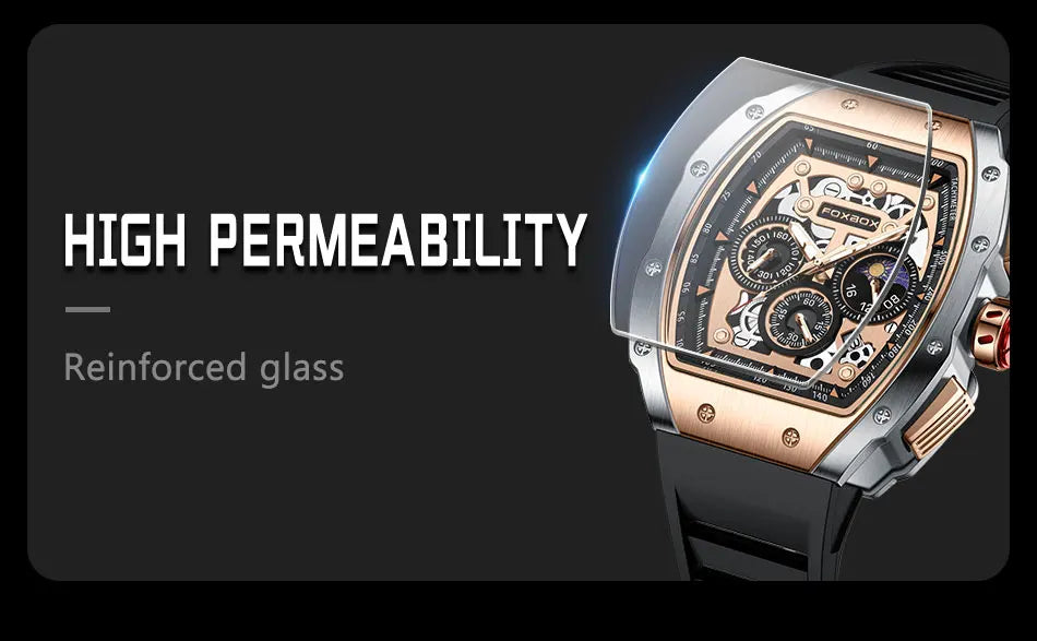 Reloj de moda marca Foxbox para hombre, de lujo, deportivo, de silicona, de cuarzo, resistente al agua, cronógrafo, de pulsera