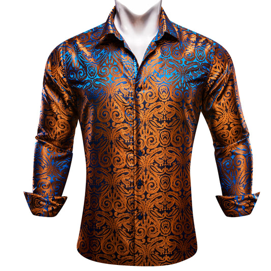 Camisas de seda de diseño para hombre en azul, dorado, verde, rojo, blanco y negro. Estampado cachemir bordado. Corte ajustado. Blusas casuales de manga larga.