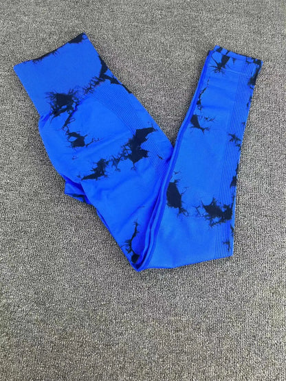 All Seasons Women's Tie Dye Print High Waist Sports Leggings, Breathable Wide Waistband Seamless Skinny Pants for Gym Workout