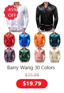 Camisas clásicas negras estampadas y bordadas para hombre, solapa de seda, manga larga, corte formal exquisito, ideales para eventos de negocios y fiestas. Barry.Wang CY-0407