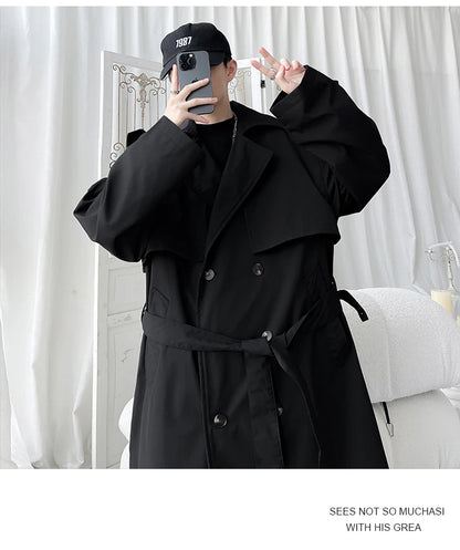 Gabardina de hombre, corte ajustado, cruzada, con cinturón, cortavientos, solapa, chaqueta larga, informal, impermeable, tallas M-5XL