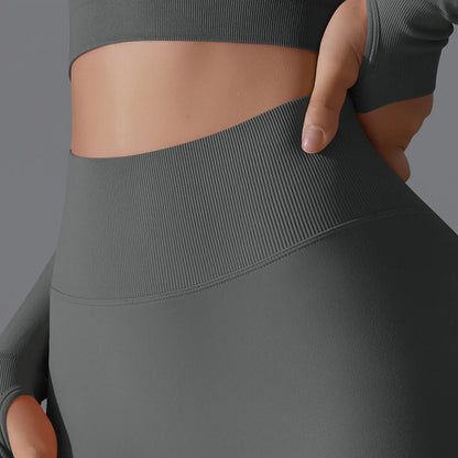 Leggings deportivos de yoga para mujer, sin costuras, cintura alta, elásticos, color sólido, para gimnasio, correr, secado rápido, realce y efecto moldeador.