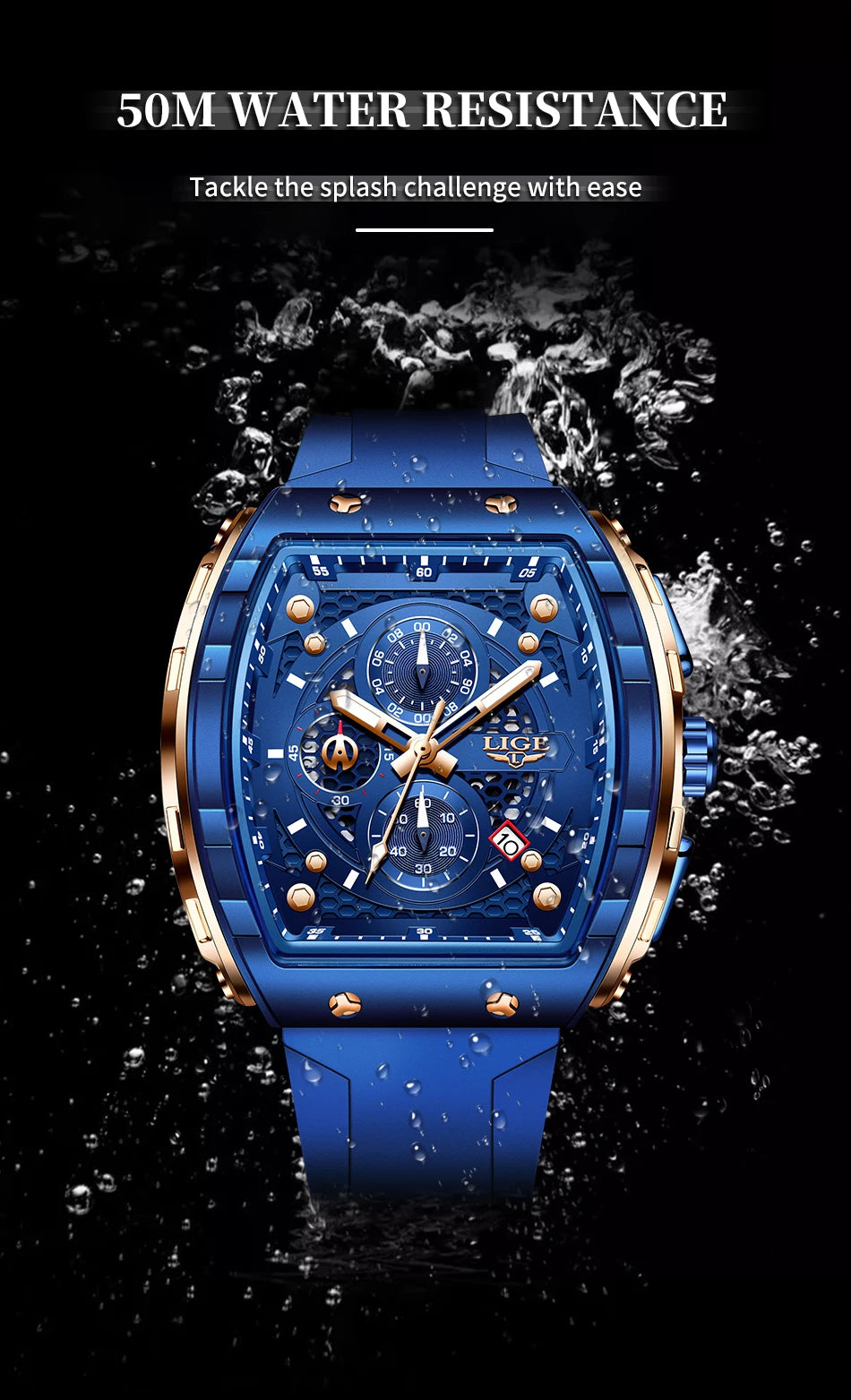 Relojes LIGE de primera marca para hombre, reloj de pulsera de cuarzo cuadrado de lujo, reloj cronógrafo luminoso resistente al agua para hombre, reloj con fecha