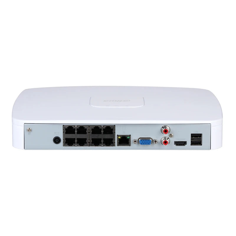 NVR Dahua Lite de 4/8 canales, 1U, 4/8 PoE, 1 HDD. Compatible con cámaras SMD de 12 MP, detección de movimiento y SATA hasta 20 TB. Modelos: NVR4104-P-4KS3 y NVR4108-8P-4KS3.
