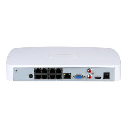 NVR Dahua Lite de 4/8 canales, 1U, 4/8 PoE, 1 HDD. Compatible con cámaras SMD de 12 MP, detección de movimiento y SATA hasta 20 TB. Modelos: NVR4104-P-4KS3 y NVR4108-8P-4KS3.