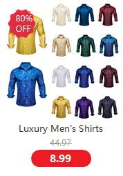 Camisas de seda de diseño para hombre en azul, dorado, verde, rojo, blanco y negro. Estampado cachemir bordado. Corte ajustado. Blusas casuales de manga larga.