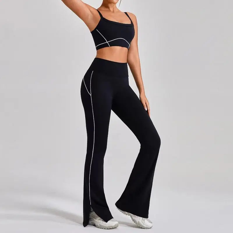 Conjunto deportivo de yoga de verano de 2 piezas con retazos y leggings de cintura alta con abertura para mujer, conjunto de entrenamiento de fitness, chándal deportivo para mujer