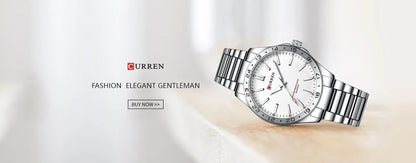 CURREN 8452 Reloj de cuarzo para hombre, sencillo, moderno, para ocio y negocios, con correa de acero inoxidable negra y plateada.