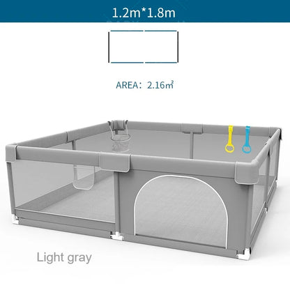 Corralito para bebés IMBABY gris claro con anilla de tiro, barrera de seguridad para niños, cerca y caja de pelota para juegos.