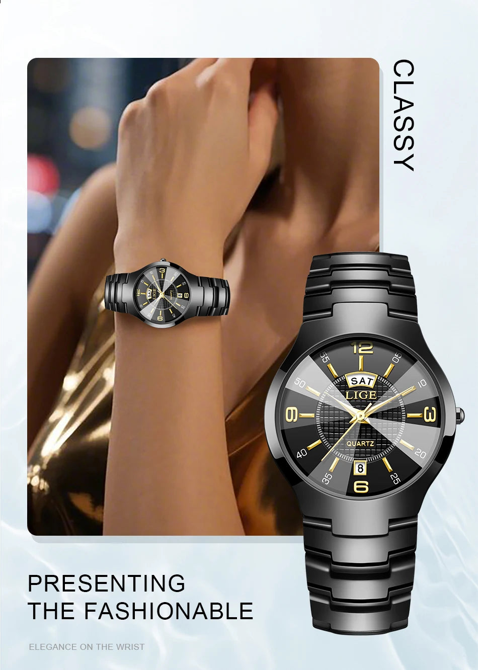 Reloj de cuarzo de cerámica de moda LIGE para mujer, reloj deportivo informal con fecha semanal, reloj creativo de acero resistente al agua para mujer