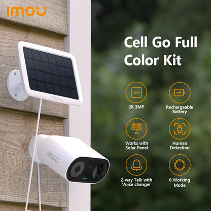 Kit IMOU Cell Go Full Color con panel solar, cámara recargable, Wi-Fi, cámaras de vigilancia exterior, detección humana PIR, IP65