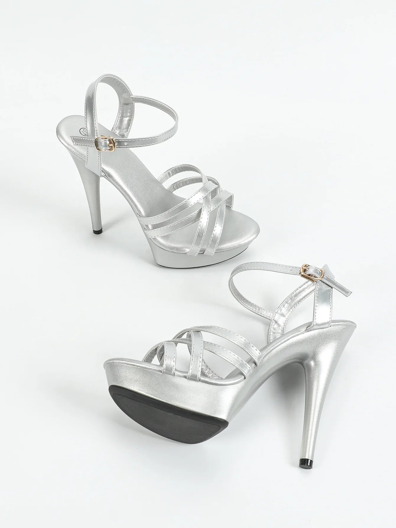 Zapatos de tacón alto para mujer, talla 43, con tiras finas, estilo pasarela, de 13 cm, con plataforma sólida, para fiesta y discoteca, color negro