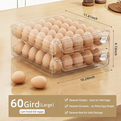 Organizador de cajones para refrigerador con escala de tiempo, huevera transparente para guardar huevos frescos, bandeja de gran capacidad.