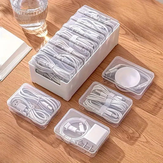 Organizador de cables, caja de almacenamiento, plástico duradero, suministros de oficina diarios, artículos diversos, gestión de cables de carga y dispositivos móviles, almacenamiento