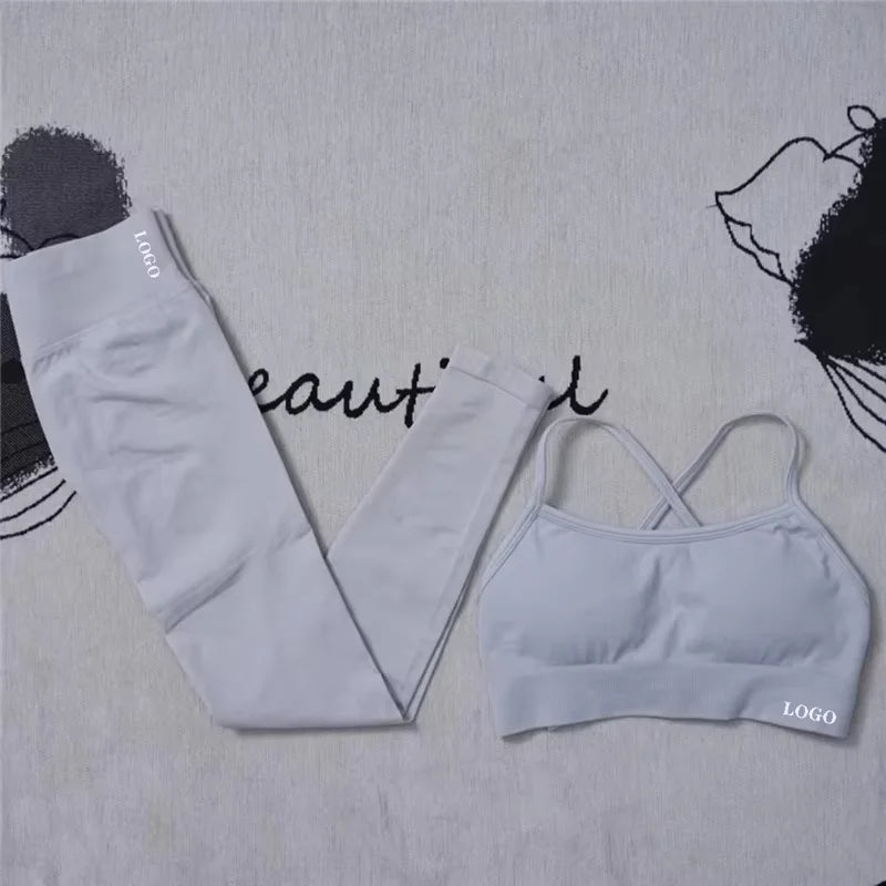 Conjunto de 2 piezas de yoga para mujer, leggings de cintura alta sin costuras, sujetador deportivo, ropa de entrenamiento, ropa deportiva para correr