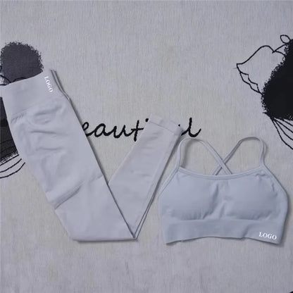 Conjunto de 2 piezas de yoga para mujer, leggings de cintura alta sin costuras, sujetador deportivo, ropa de entrenamiento, ropa deportiva para correr