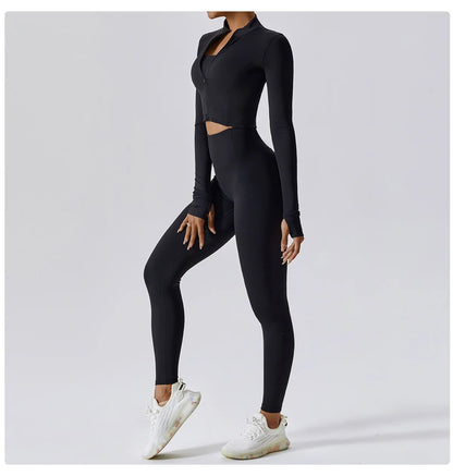 Conjunto de yoga de 3 piezas para mujer, conjuntos de entrenamiento, ropa deportiva para gimnasio, ropa deportiva con cremallera, leggings de manga larga y cintura alta, trajes deportivos, traje de yoga