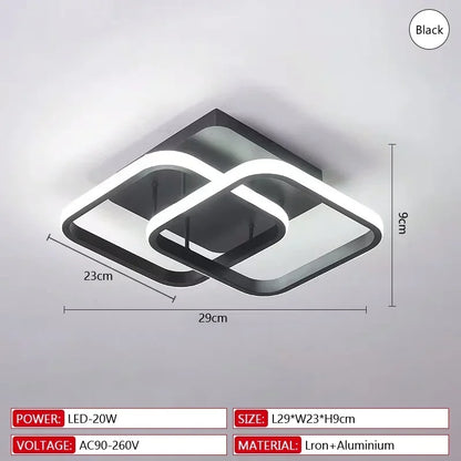 Lámpara de techo moderna de metal negro, araña de techo con luz tricolor para sala de estar, pasillo, balcón, decoración del hogar