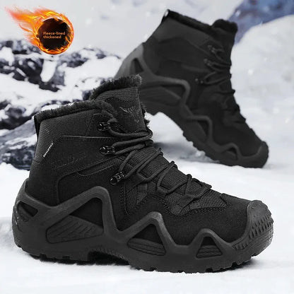 Botas de escalada altas para hombre, antideslizantes, de algodón grueso y cálido, con forro polar, para exteriores, otoño/invierno, talla grande