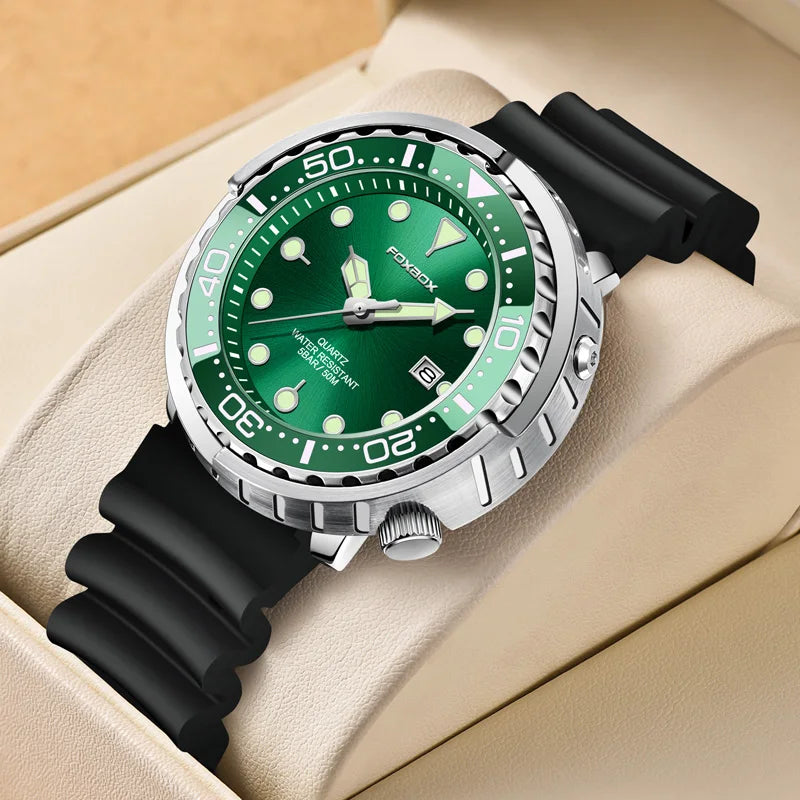 Relojes de pulsera de cuarzo para hombre FOXBOX Fashion, marca superior, lujo, silicona, militar, impermeable, casual, deportivo, con cronógrafo y fecha.