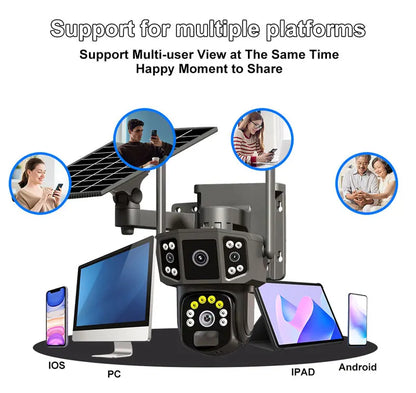 Cámara de seguridad inalámbrica 6K de 12 MP con movimiento horizontal y vertical; cámara IP WiFi para exteriores de 5 MP con SIM 4G, alimentación solar/batería; cámaras de vigilancia PT de 3 MP.