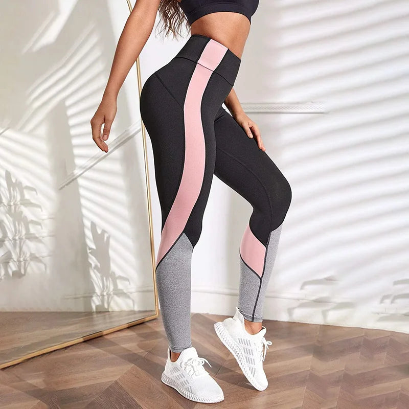 Leggings de yoga de cintura alta con bloques de color para mujer, leggings de entrenamiento con control de abdomen para mujer