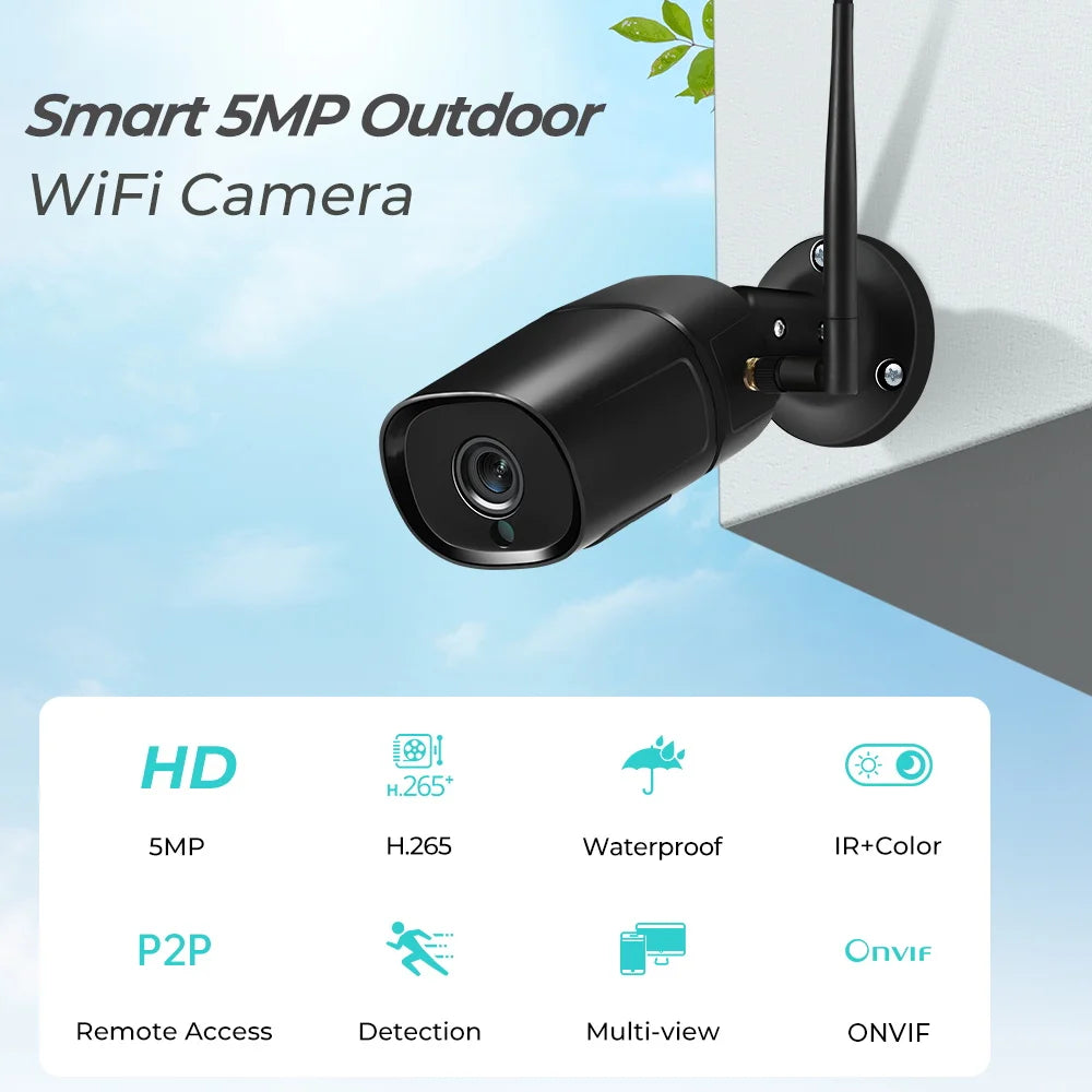 Cámara IP HD Abuntu de 5 MP con audio de 4 MP, compatible con H.265, ONVIF, detección humana por IA y Wi-Fi. Compatible con la aplicación ICSEE/XMeye.
