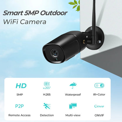Cámara IP HD Abuntu de 5 MP con audio de 4 MP, compatible con H.265, ONVIF, detección humana por IA y Wi-Fi. Compatible con la aplicación ICSEE/XMeye.
