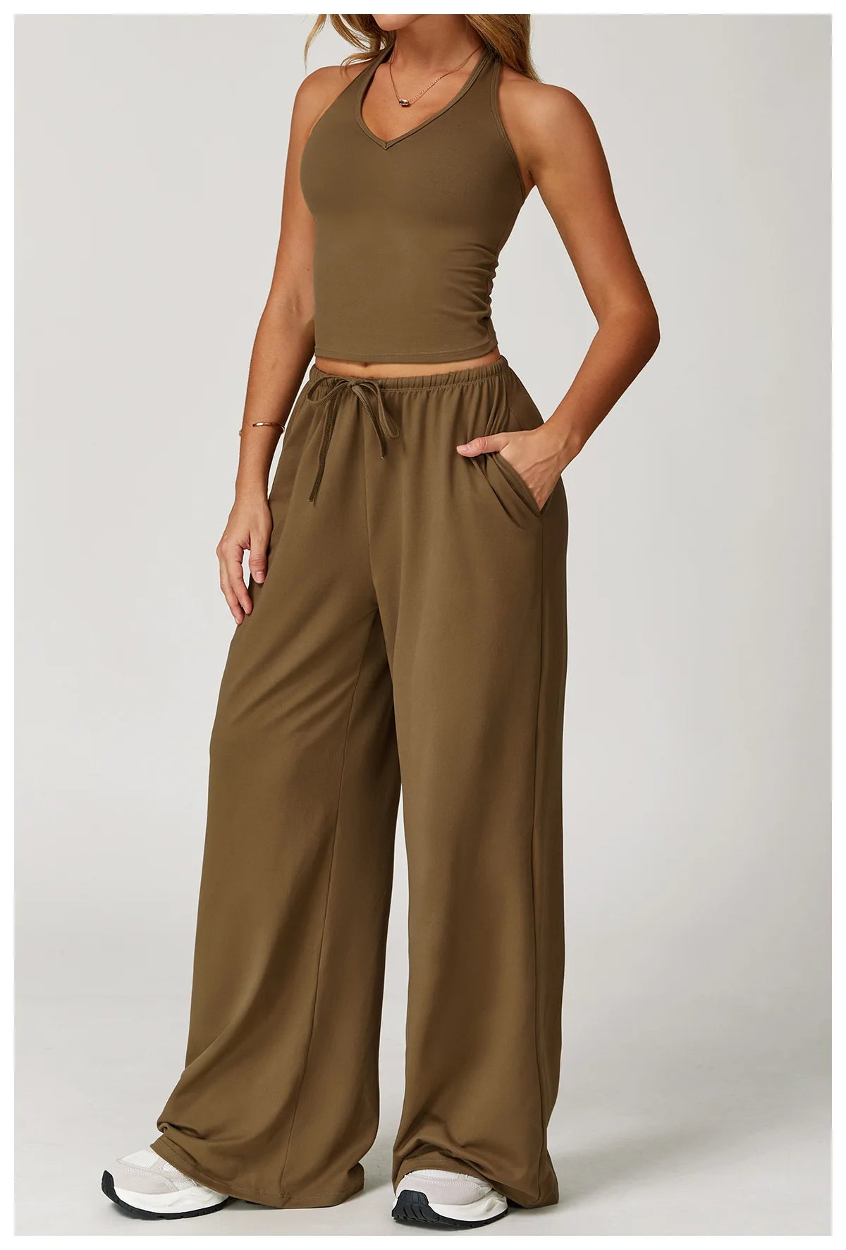 Pantalones de yoga de cintura alta para mujer, pantalones casuales holgados de pierna ancha, pantalones deportivos para mujer, pantalones para correr y fitness con cordón elástico