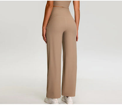 Pantalones de Yoga acanalados para mujer, leggings deportivos para gimnasio, leggings de cintura alta para fitness, pantalones deportivos para correr al aire libre, pierna recta.