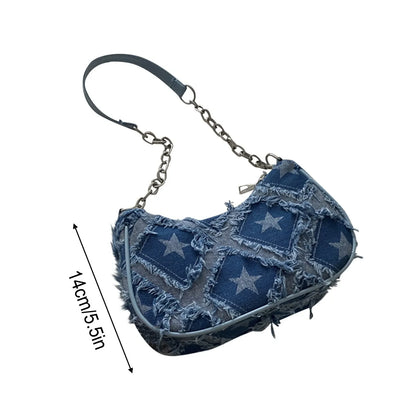 Nuevo bolso de mezclilla a cuadros para debajo del brazo, diseño vintage Y2K, con correa de cadena para el hombro, bolso de compras callejero
