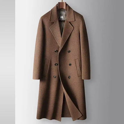 2025 Autumn/Winter New Men's 100% Wool Coat Knee length Double breasted Goose Down Inner Tank Thickened for Warmth