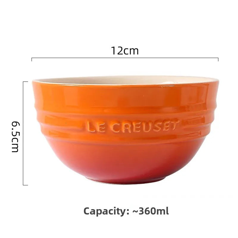 Cuenco de porcelana esmaltada de colores fríos Le Creuset, cuenco de arroz, cuenco para sopa con cara de arcoíris, cuenco francés con diseño de mono redondo para uso doméstico