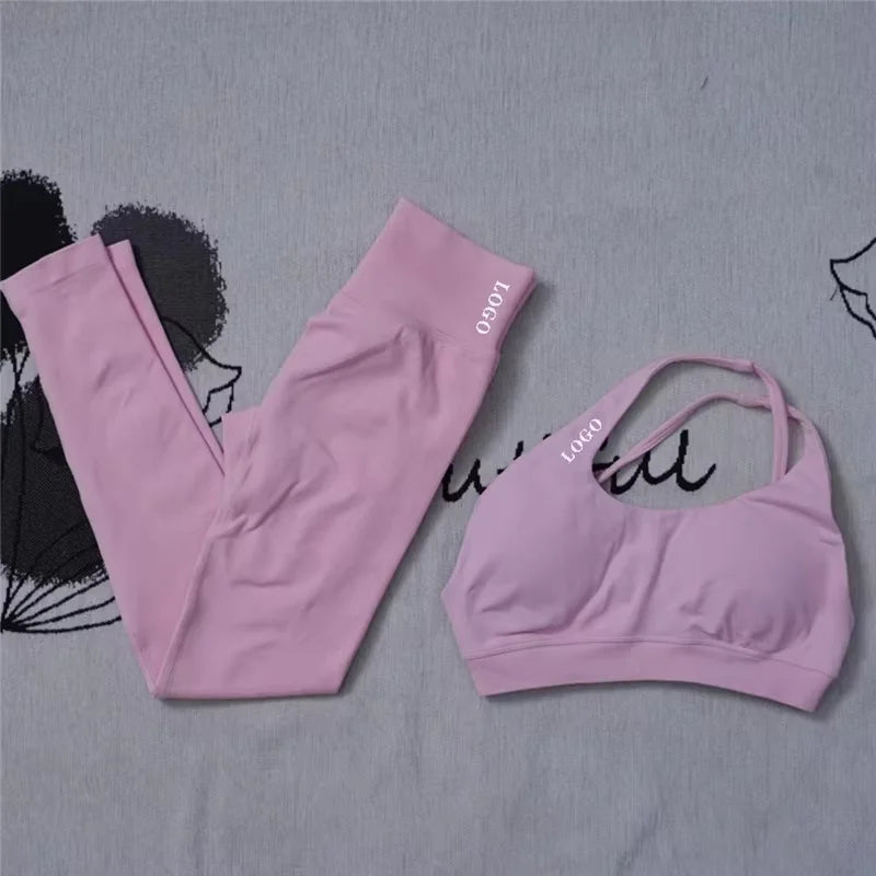 Conjunto de 2 piezas de yoga para mujer, leggings de cintura alta sin costuras, sujetador deportivo, ropa de entrenamiento, ropa deportiva para correr
