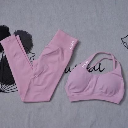 Conjunto de 2 piezas de yoga para mujer, leggings de cintura alta sin costuras, sujetador deportivo, ropa de entrenamiento, ropa deportiva para correr
