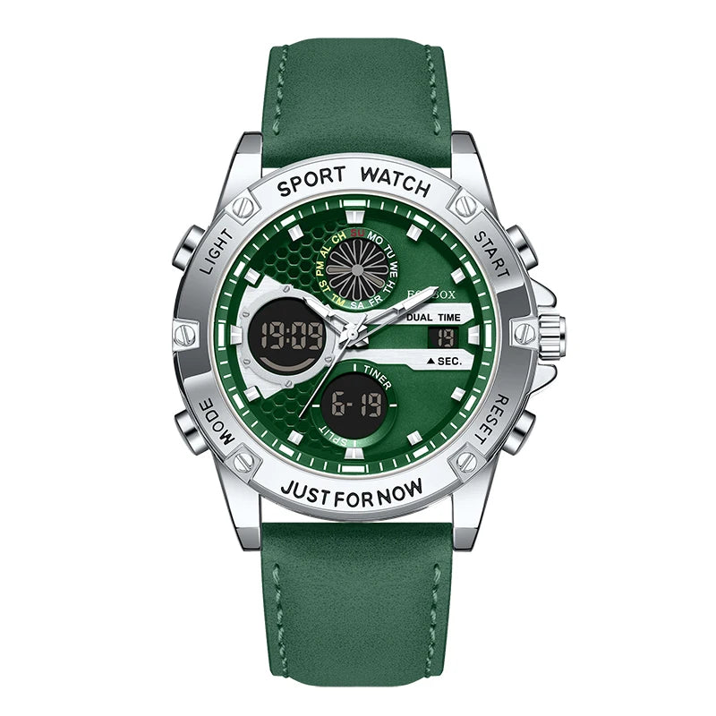 FOXBOX Relojes de lujo de moda para hombre, reloj de pulsera luminoso resistente al agua con fecha y doble horario para hombre, relojes de cuarzo para hombre, relojes masculinos