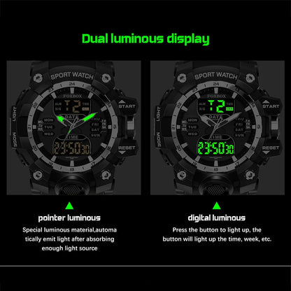 LIGE Reloj Original para Hombre, Reloj de Pulsera Deportivo Militar de Moda con Cronógrafo de Cuarzo, Relojes de Lujo con Doble Pantalla LED y Calendario para Hombre