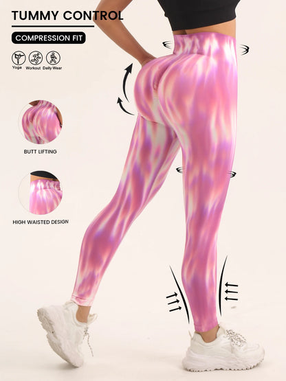 Women's Aurora Tie Dye Leggings High Waisted Butt Lifting Seamless Workout Tight Pants Comfort&Stretchy Fitness Yoga Leggings