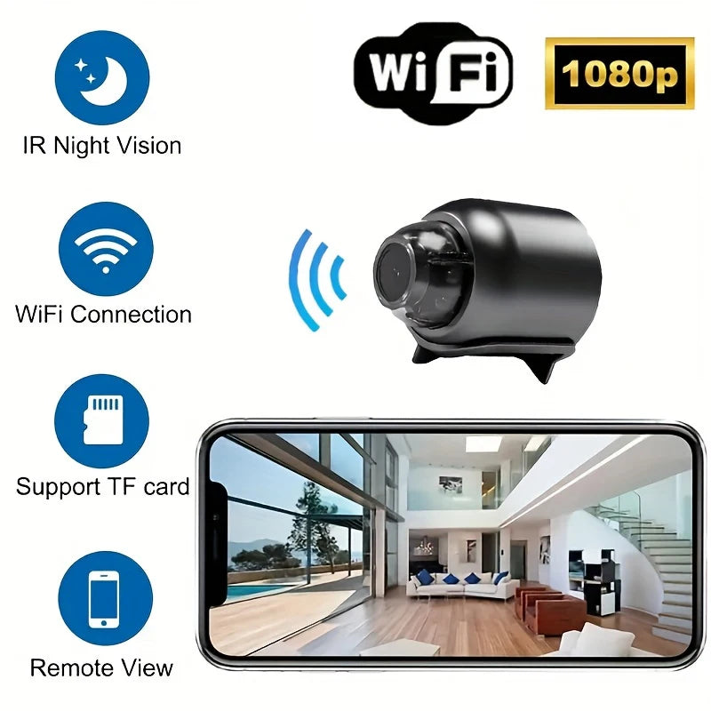 Mini cámara HD WiFi 1080P, grabadora de video inalámbrica remota para el hogar, mascotas, perros y niños, monitoreo de seguridad para iPhone y batería.