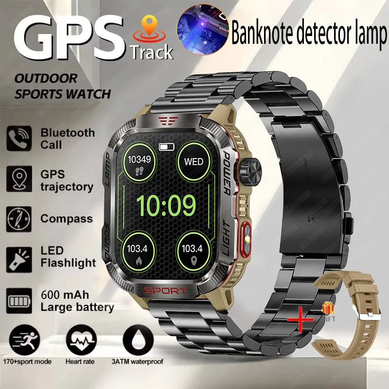 Nuevo reloj inteligente militar con GPS para Huawei y Xiaomi, linterna, brújula, resistente al agua, rastreador deportivo para exteriores, Bluetooth y llamadas.