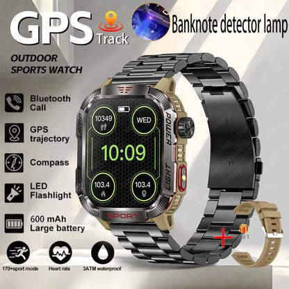 Nuevo reloj inteligente militar con GPS para Huawei y Xiaomi, linterna, brújula, resistente al agua, rastreador deportivo para exteriores, Bluetooth y llamadas.